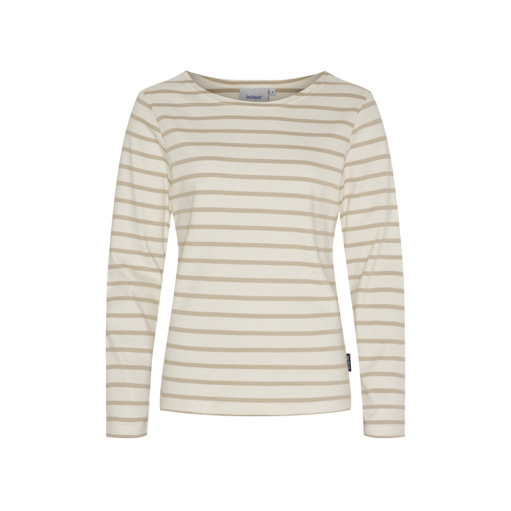 Sea Ranch Antibes Stribet Langærmet T-shirt Langærmet Tee 1145 Ecru/Oxford Tan