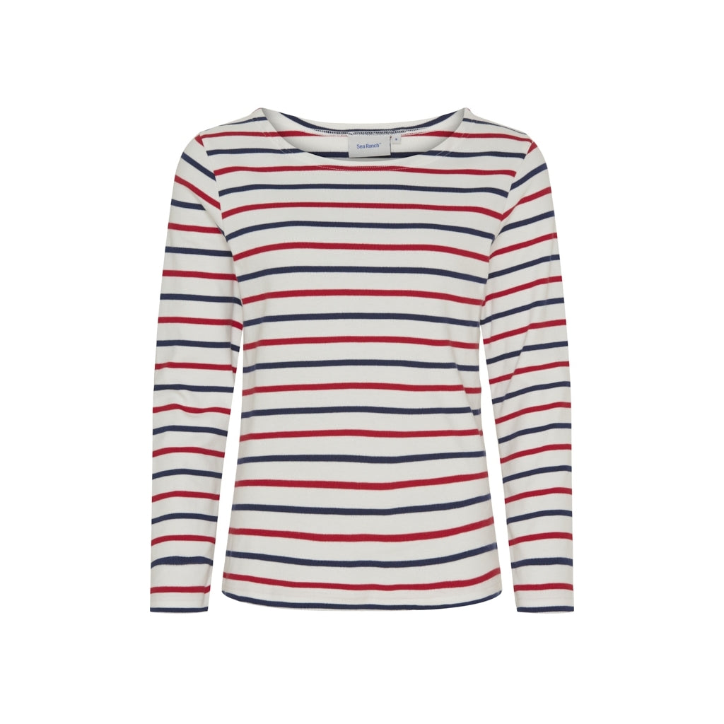 Sea Ranch Antibes Stribet Langærmet T-shirt Langærmet Tee Pearl/SR Navy/Rød