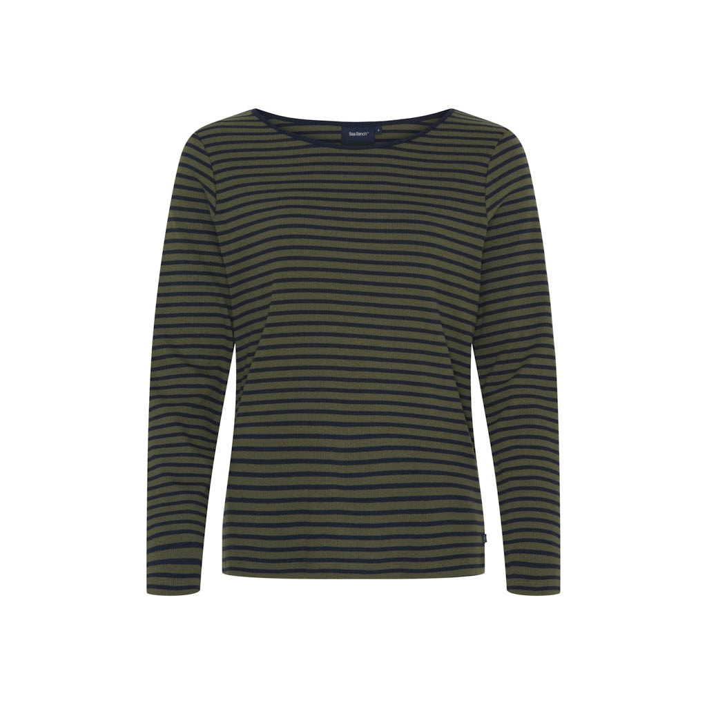 Sea Ranch Carmen Stribet Hættetrøje Langærmet Tee 5064 Olive / SR Navy