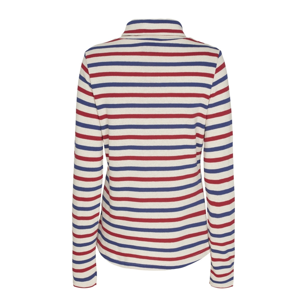 Sea Ranch Gabriela Turtleneck Breton stripe top Langærmet Tee Ecru/Tusmørkeblå/SR Rød