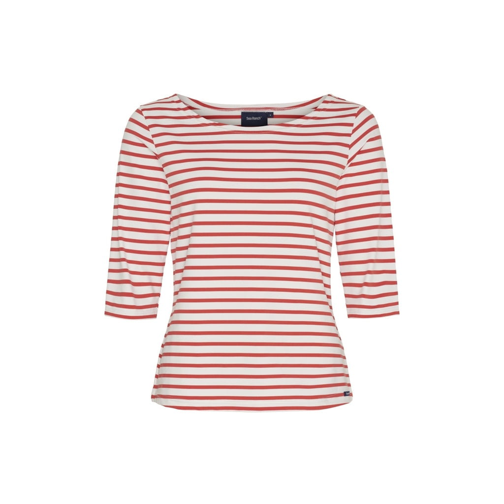 Sea Ranch Marina 3/4 ærme bluse med UV beskyttelse Langærmet Tee 1139 White / Poppy Red