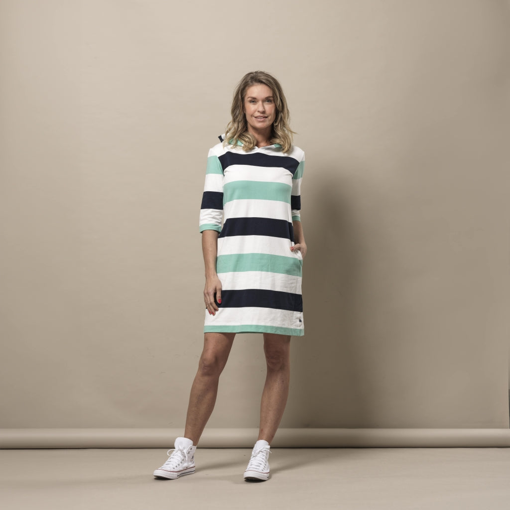 Sea Ranch Ronja Stribet 3/4 Ærmet Sweat Kjole Dresses / Shirts 5061 Mint Green / Pearl / Dark Navy