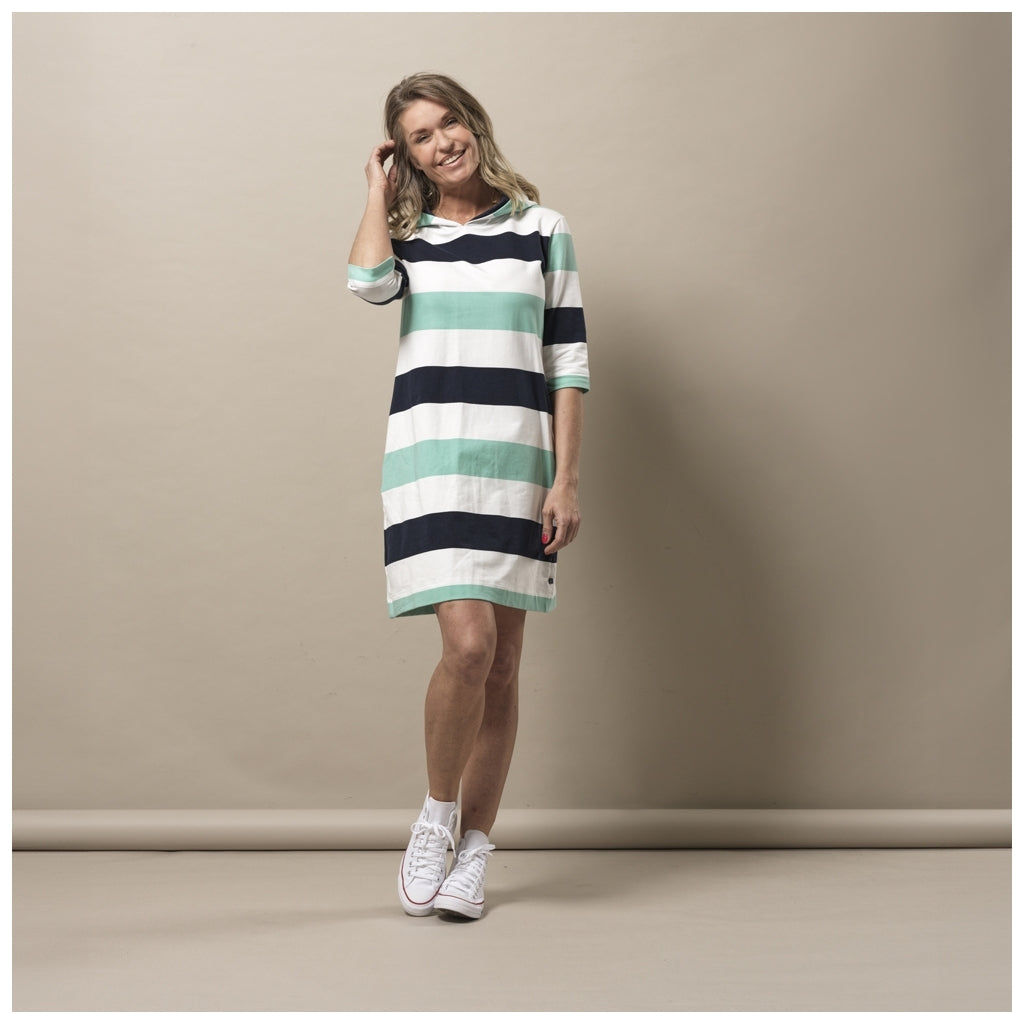 Sea Ranch Ronja Stribet 3/4 Ærmet Sweat Kjole Dresses / Shirts 5061 Mint Green / Pearl / Dark Navy