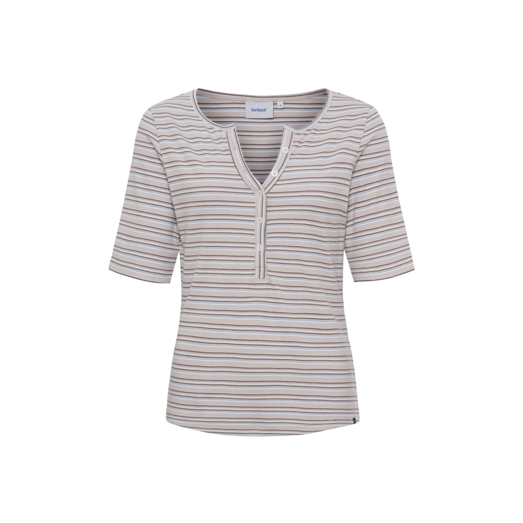 Sea Ranch SR_Mila T-shirts 8013 Multistripe Oxford Tan