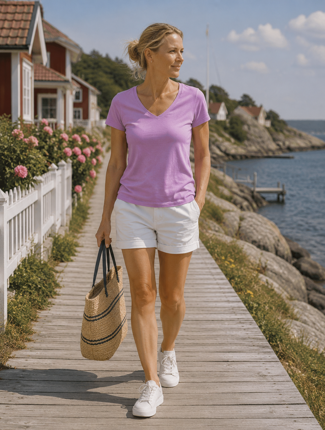 Dorthea Organic Cotton V-Neck tee - Violet