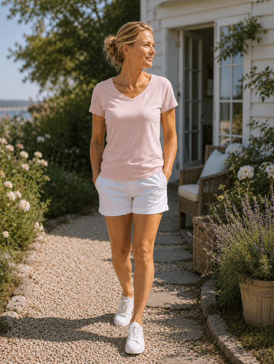 Dorthea Organic Cotton V-Neck tee - Lys Mauve
