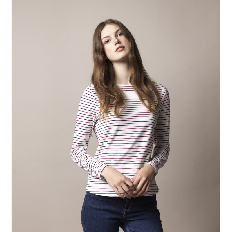 Sea Ranch Amelie Stribet Langærmet T-shirt Langærmet Tee 1106 Pearl / SR Navy / Sangria