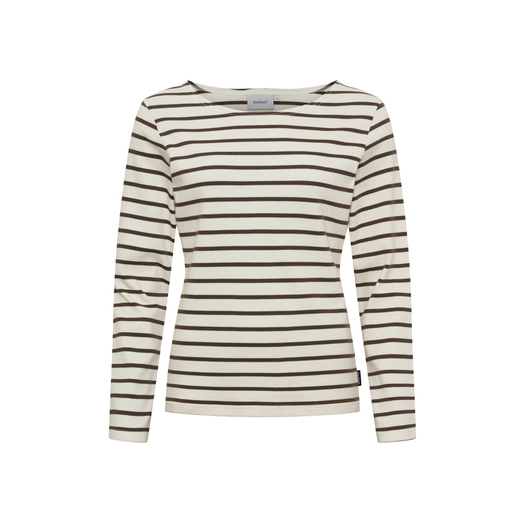 Sea Ranch Antibes Stribet Langærmet T-shirt Langærmet Tee 1107 Ecru / Chocolate