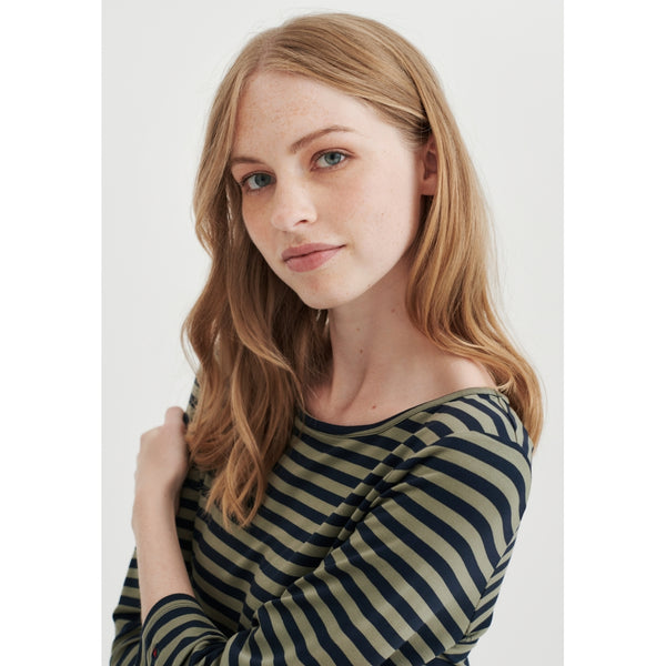 Redgreen Women Cleo 3/4 LS T-shirt Langærmet Tee 177 Olive Stripe