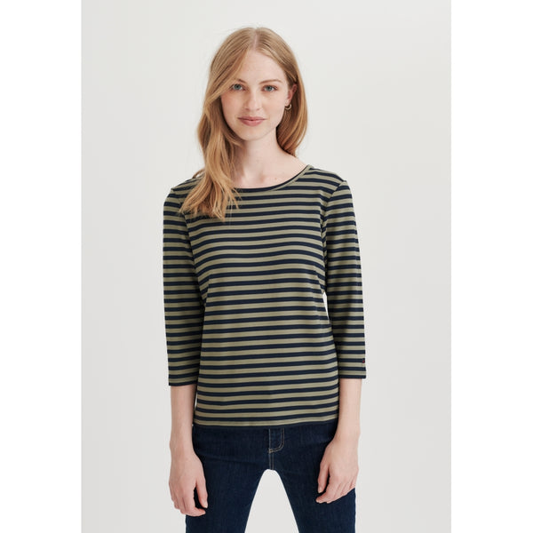 Redgreen Women Cleo 3/4 LS T-shirt Langærmet Tee 177 Olive Stripe