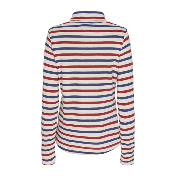 Sea Ranch Gabriela Turtleneck Breton stripe top Langærmet Tee Ecru/Tusmørkeblå/SR Rød