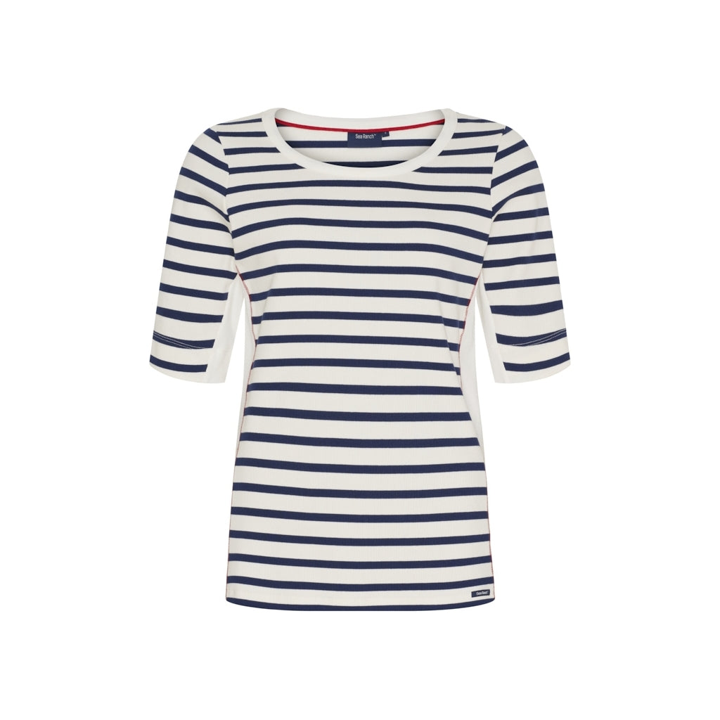 Sea Ranch Nova Stribet Kortærmet T-shirt T-shirts Perle/SR Navy