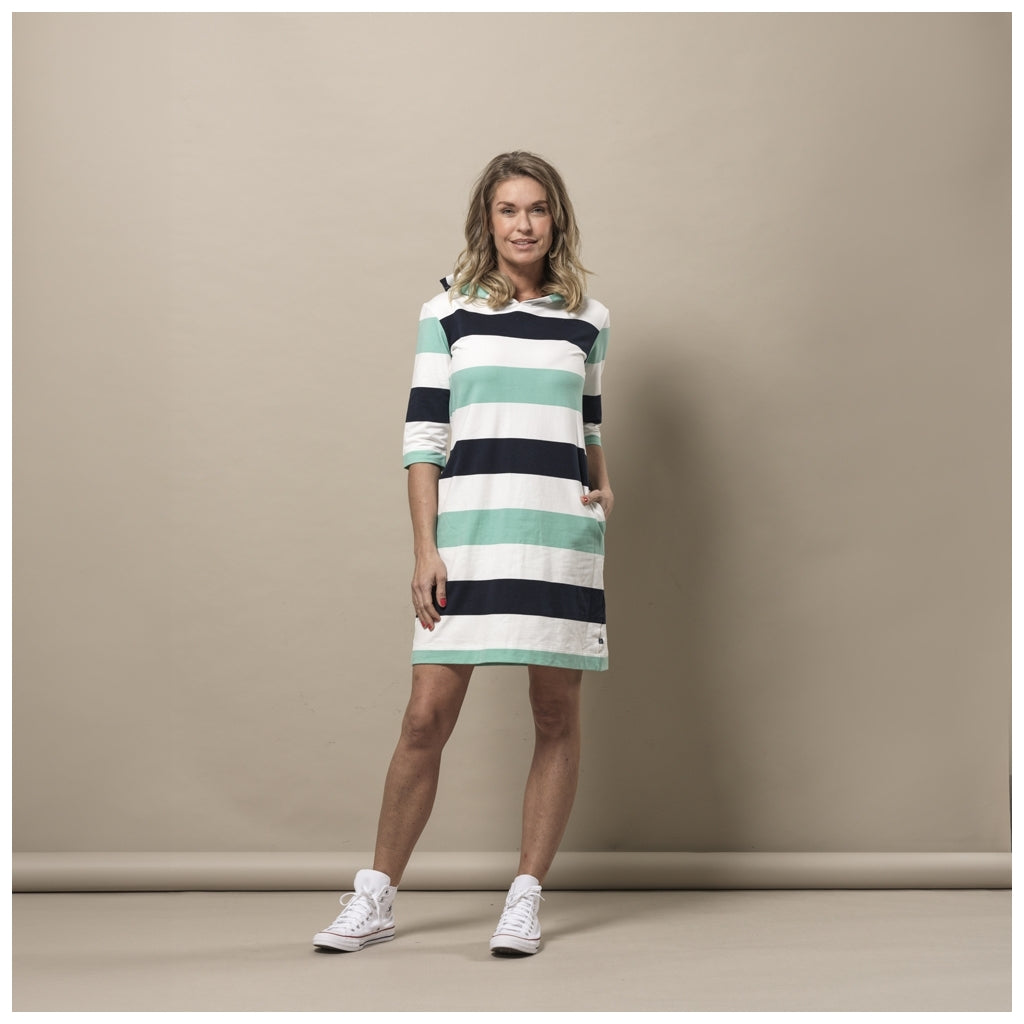 Sea Ranch Ronja Stribet 3/4 Ærmet Sweat Kjole Dresses / Shirts 5061 Mint Green / Pearl / Dark Navy
