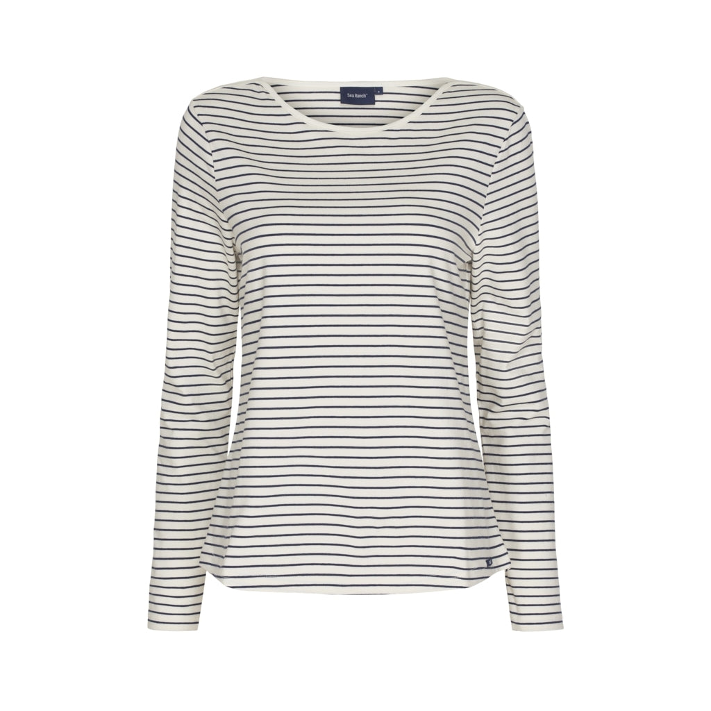 Sea Ranch Amelie Stribet Langærmet T-shirt Langærmet Tee Perle/SR Navy