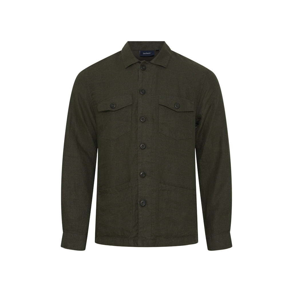 Sea Ranch Bo Linen Overshirt Skjorter Mørke Olive Grøn