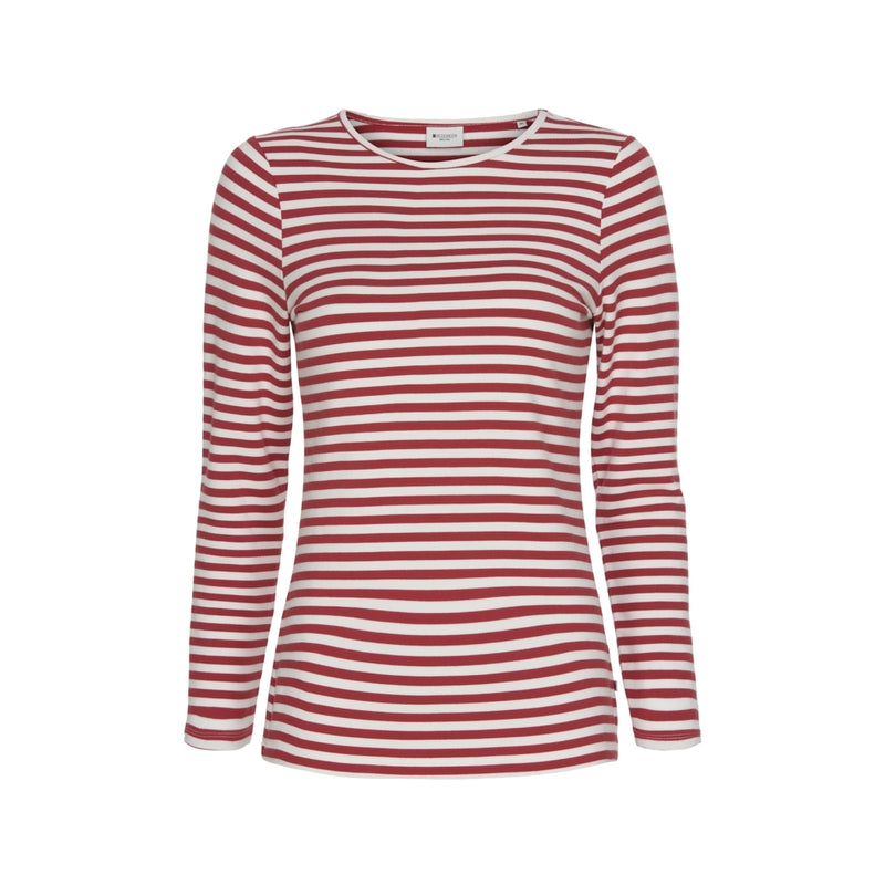 Frances langærmet t-shirt - Light Red Stripe