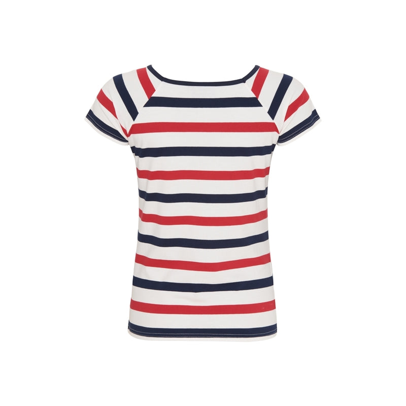 Sea Ranch Melanie Stribet Kortærmet T-shirt T-shirts Pearl/SR Navy/Rød